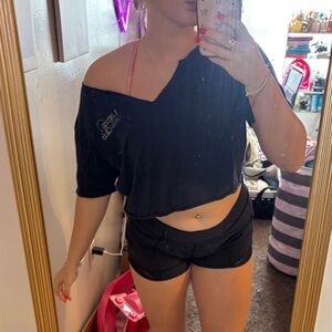 Hollister Navy Blue Off-Shoulder Crop Top